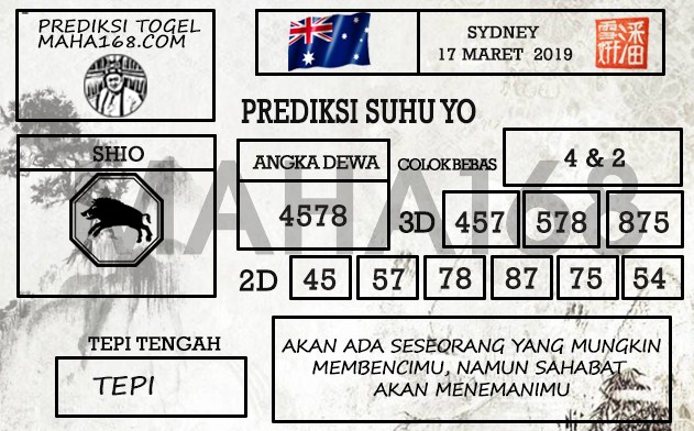 Prediksi Togel Sydney Hari Ini Tanggal 17 Maret 2019