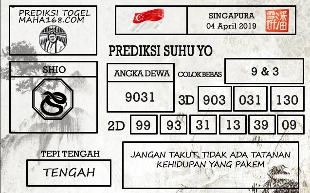 Prediksi Togel Singapore Hari Ini Tanggal 04 April 2019