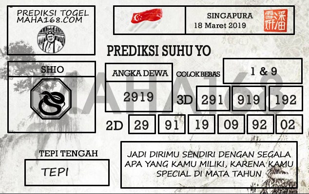 Prediksi Togel Singapore Hari Ini Tanggal 18 Maret 2019