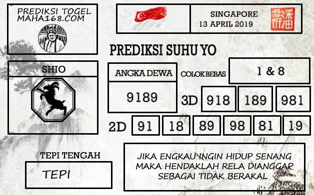 Prediksi Togel Singapore Hari Ini Tanggal 13 April 2019
