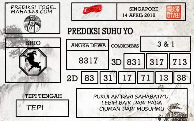 Prediksi Togel Singapore Hari Ini Tanggal 14 April 2019