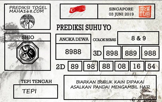 Prediksi Togel Singapore Hari Ini Tanggal 03 Juni 2019