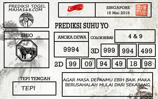 Prediksi Togel Singapore Hari Ini Tanggal 18 Mei 2019