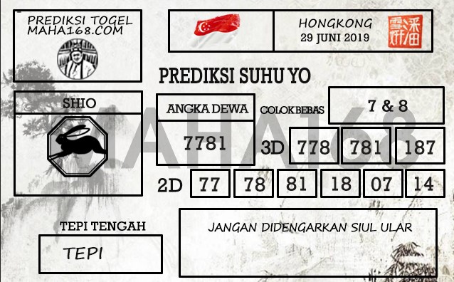 Prediksi Togel Hongkong Hari Ini Tanggal 29 Juni 2019