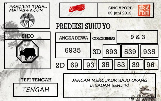 Prediksi Togel Singapore Hari Ini Tanggal 09 Juni 2019