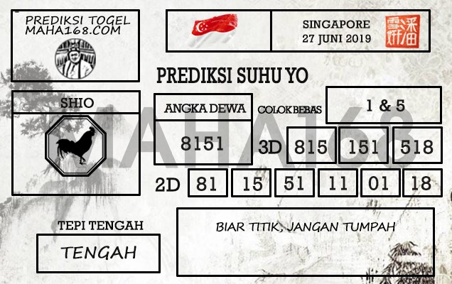 Prediksi Togel Singapore Hari Ini Tanggal 27 Juni 2019