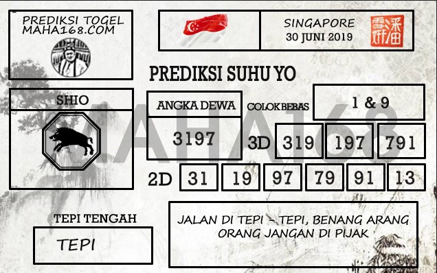 Prediksi Togel Singapore Hari Ini Tanggal 30 Juni 2019