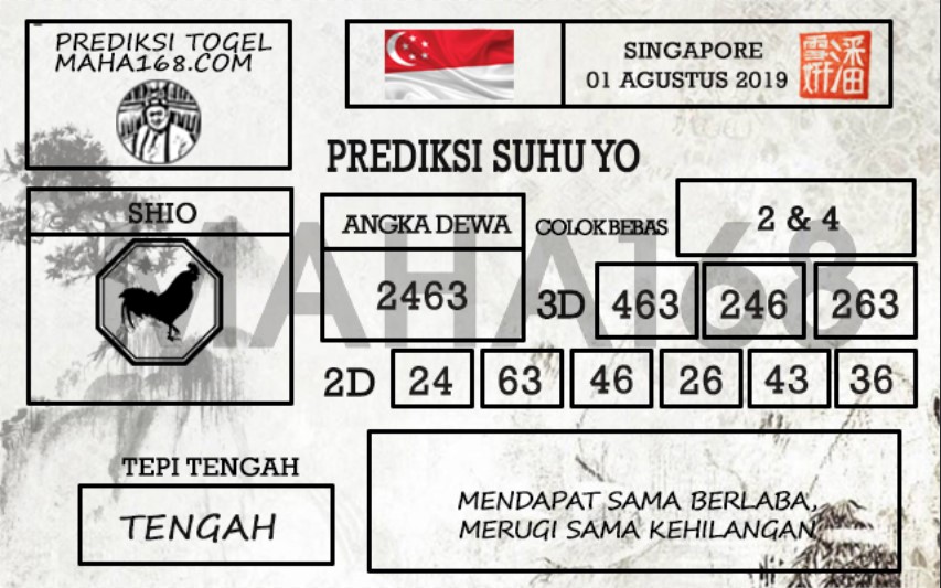 Prediksi Togel Singapore Hari Ini Tanggal 01 Agustus