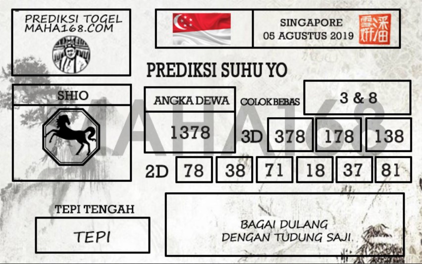 Prediksi Togel Singapore Hari Ini Tanggal 05 Agustus