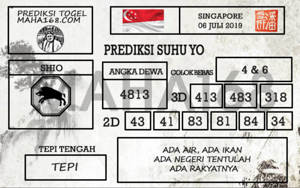 Prediksi Togel Singapore Hari Ini Tanggal 06 Juli