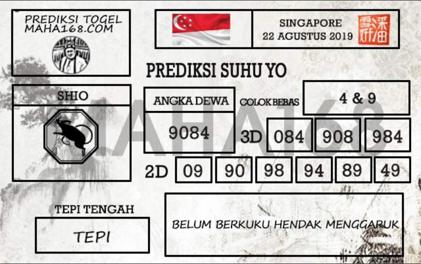 Prediksi Togel Singapore Hari Ini Tanggal 22 Agustus