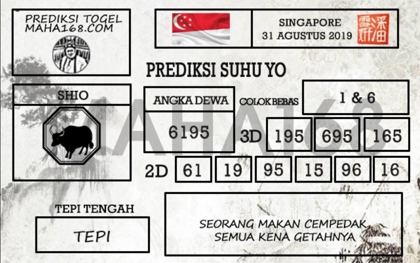 Prediksi Togel Singapore Hari Ini Tanggal 31 Agustus
